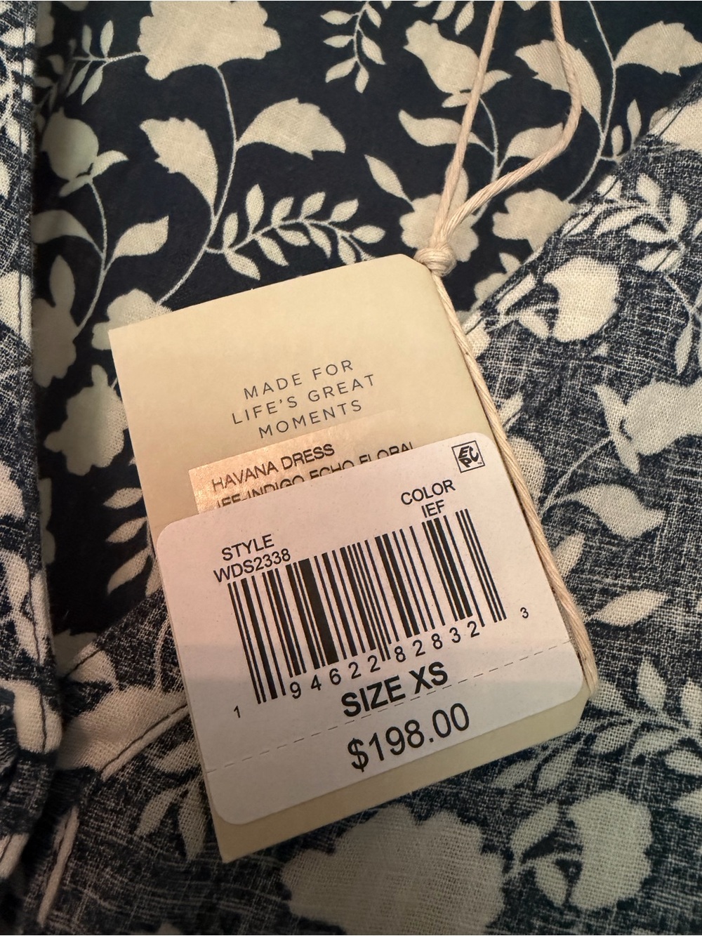 Faherty Havana Dress XS NWT Blue Ivory Floral Linen Blend Puff Sleeve Midi $198 - Picture 4 of 12
